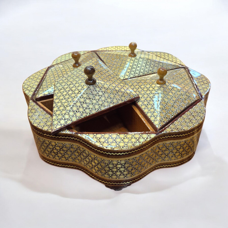 شکلاتخوری چوبی خاتم کاری اصفهان ۴ خانه در دار